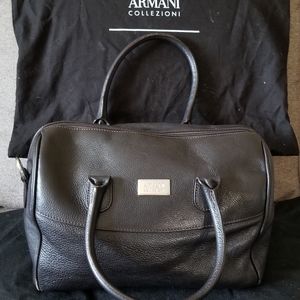 Armani Collezioni Brown Pebbled Leather Handbag